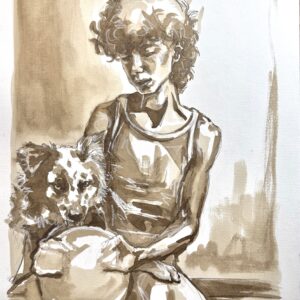 Boy & collie playing football (51x36cm) 2025 travail animalier Boy & collie playing football